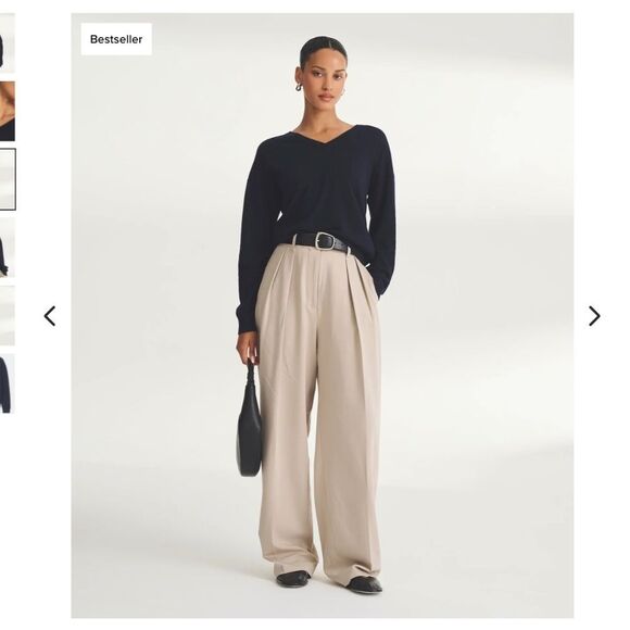 Naadam Fancy Cashmere V-Neck Sweater Size Medium Navy Blue - Picture 4 of 10